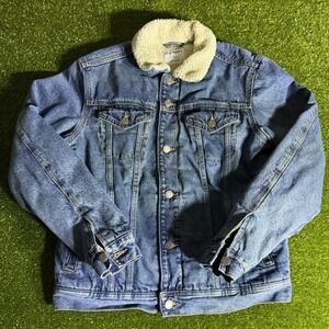 Old Navy Mens Sherpa Lined Denim Trucker Jacket Blue Medium Wash Size Small